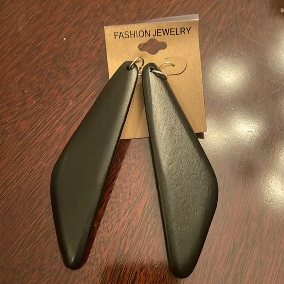 🍒4/$20 Black Natural Wood Geometric Earrings NWT - Picture 2 of 3